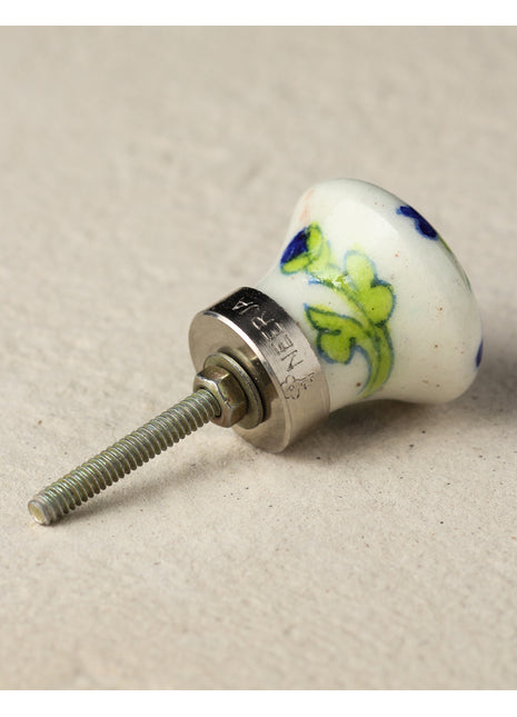 Antique White Ceramic Blue Pottery Knob With Hand Painted Bird Design