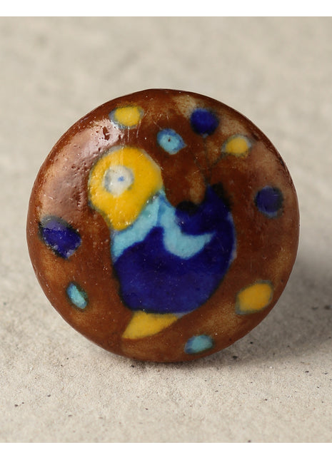 Elegant Brown Ceramic Drawer Knob With Beautifully Crafted Bird Design