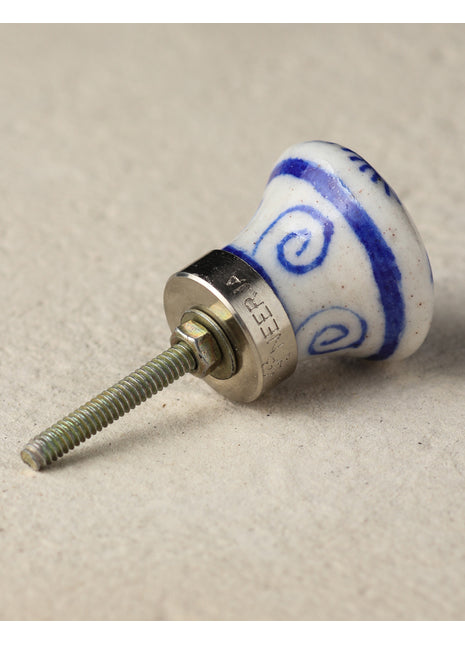 White Round Spiral S Ceramic Blue Pottery Dresser Cabinet Knob