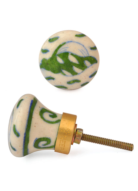 Well Designed Green Shell Ceramic Blue Pottery Dresser Cabinet Knob
