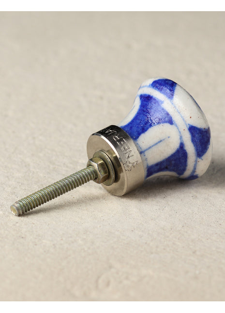Handmade White Ceramic Door Knob With Turquoise And Blue Design