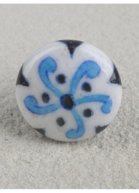 Handmade White Ceramic Door Knob With Turquoise And Blue Design