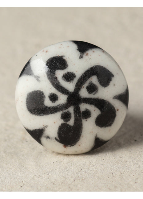 Antique White And Black Ceramic Blue Pottery Door Knob