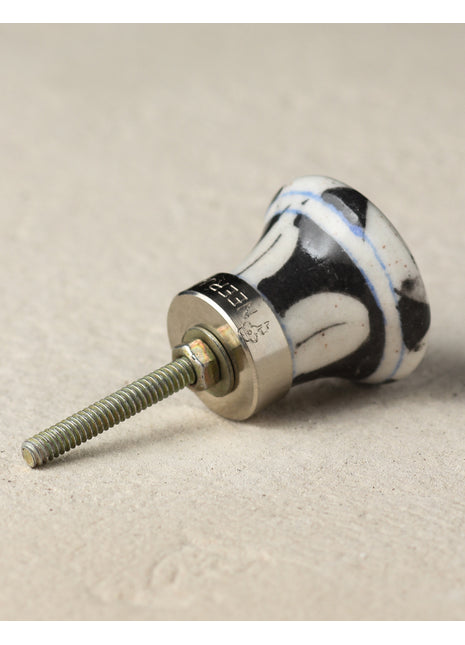 Antique White And Black Ceramic Blue Pottery Door Knob