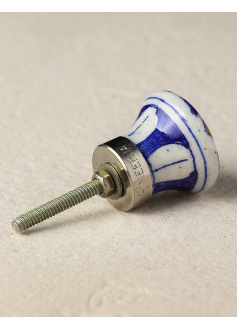 Elegant White Ceramic Dresser Cabinet Knob With Blue And Yellow Design