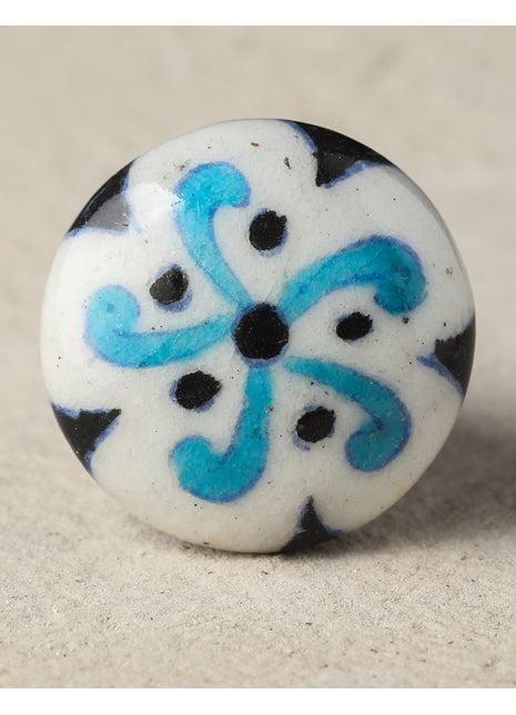 Stylish White Ceramic Drawer Knob With Turquoise And Blue Design