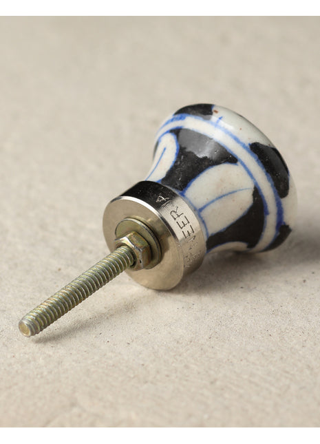 Designer White Ceramic Kitchen Cabinet Knob With Green And Blue Design