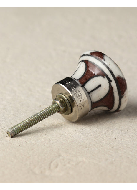 Elegant White Ceramic Drawer Knob With Yellow And Brown Design