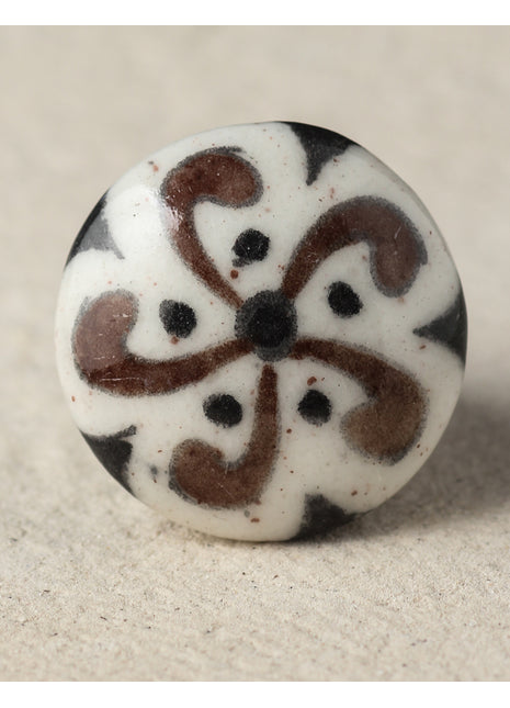 Stylish White Ceramic Kitchen Cabinet Knob With Brown And Black Design