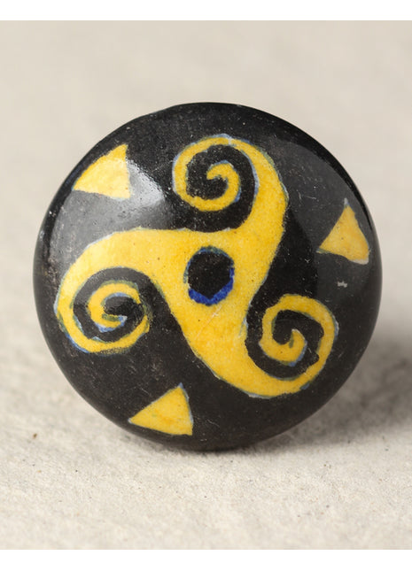 Yellow And Black Designer Ceramic Blue Pottery Drawer Knob