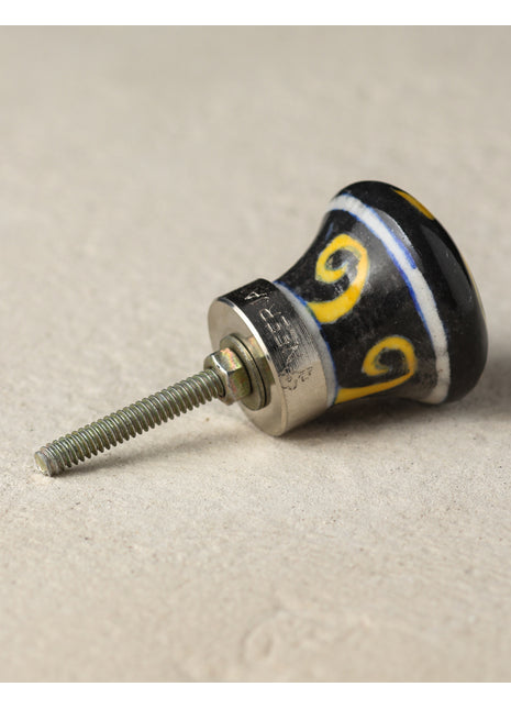 Yellow And Black Designer Ceramic Blue Pottery Drawer Knob