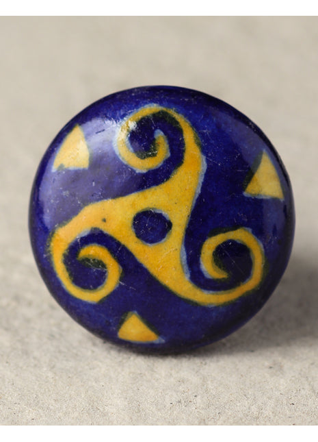 Yellow And Blue Designer Ceramic Blue Pottery Dresser Cabinet Knob
