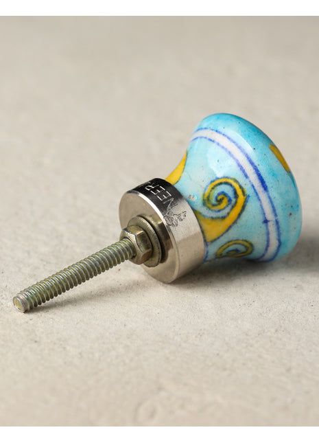Yellow And Turquoise Designer Ceramic Blue Pottery Kitchen Cabinet Knob