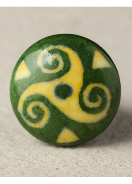 Antique Green And Yellow Designer Ceramic Blue Pottery Drawer Knob