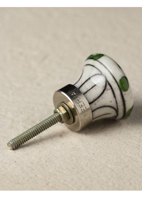 Elegant White Ceramic Blue Pottery Knob With Handmade Green Elephant Design