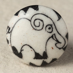 Handmade White Ceramic Knob With Beautifully Crafted Elephant Design