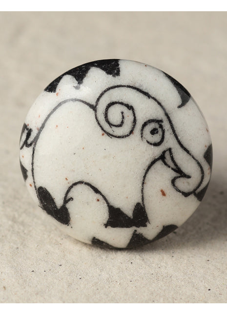 Handmade White Ceramic Knob With Beautifully Crafted Elephant Design