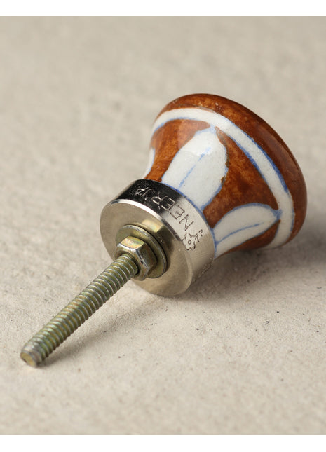 Handmade Brown Ceramic Blue Pottery Kitchen Cabinet Knob