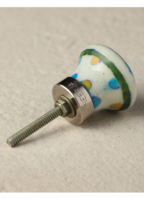 Elegant White Ceramic Blue Pottery Door Knob With Yellow And Turquoise Floral Print