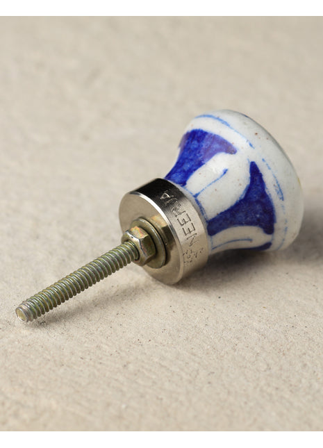 White Ceramic Blue Pottery Knob With Hand Painted Bird Design