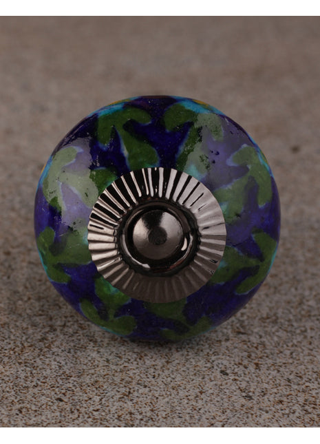 Turquoise Flower And Leaf Design On Blue Ceramic Drawer Cabinet Knob