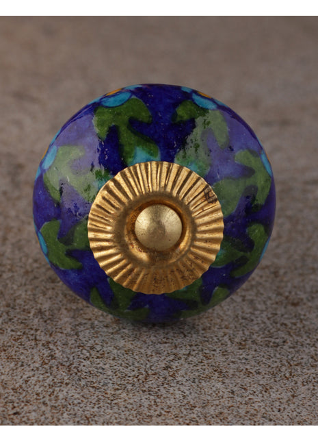 Turquoise Flower And Leaf Design On Blue Ceramic Drawer Cabinet Knob