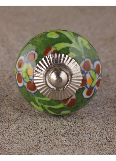 Stylish Maroon Flower And Leaf Design On Dark Green Ceramic Drawer Knob