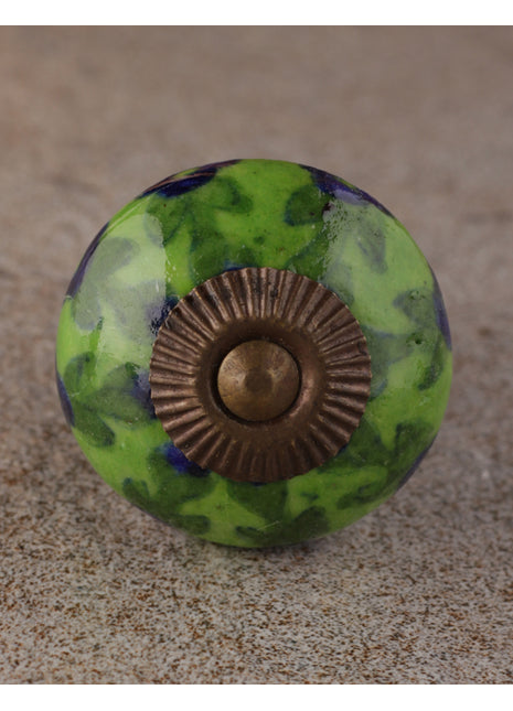 Blue Flower and Green Leaf with Lime Green Base Knob