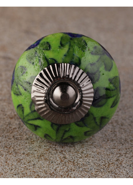 Blue Flower and Green Leaf with Lime Green Base Knob