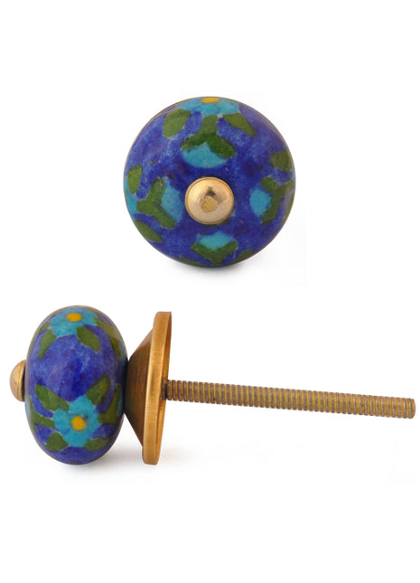 Floral Blue Beaded Kitchen Cabinet Knob