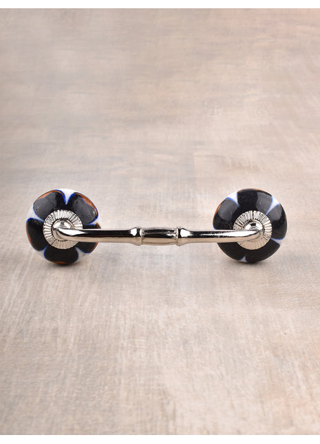 Stylish Black Flower On White Ceramic Dresser Cabinet Pull