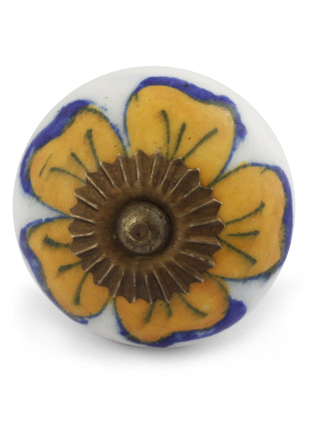 Yellow Flower Beaded Cupboard Drawer Pull