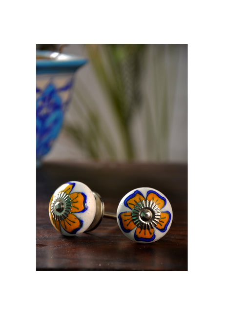 Yellow Flower Beaded Cupboard Drawer Pull