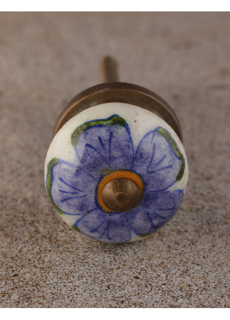 Purple Flower On White Ceramic Cupboard Cabinet Knob