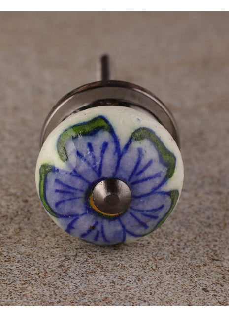 Purple Flower On White Ceramic Cupboard Cabinet Knob