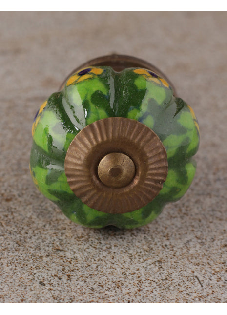 Yellow Flowers And Green Leaf with Dark Green Base Melon Knob