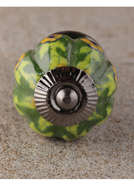 Yellow Flowers And Green Leaf with Dark Green Base Melon Knob