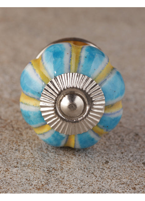 Turquoise Flower With Yellow Base Melon Shaped Drawer Knob