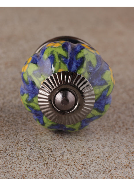 Blue Base Ceramic Dresser Cabinet Knob With Yellow Flowers