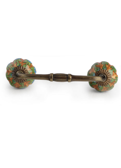 Brown Ceramic Flower Shaped Wardrobe Cabinet Pull With Multicolor Design
