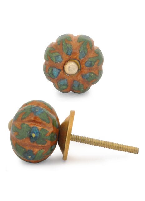 Brown Ceramic Flower Shaped Wardrobe Cabinet Knob With Multicolor Design
