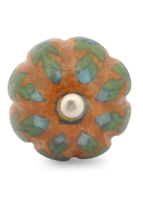 Brown Ceramic Flower Shaped Wardrobe Cabinet Knob With Multicolor Design