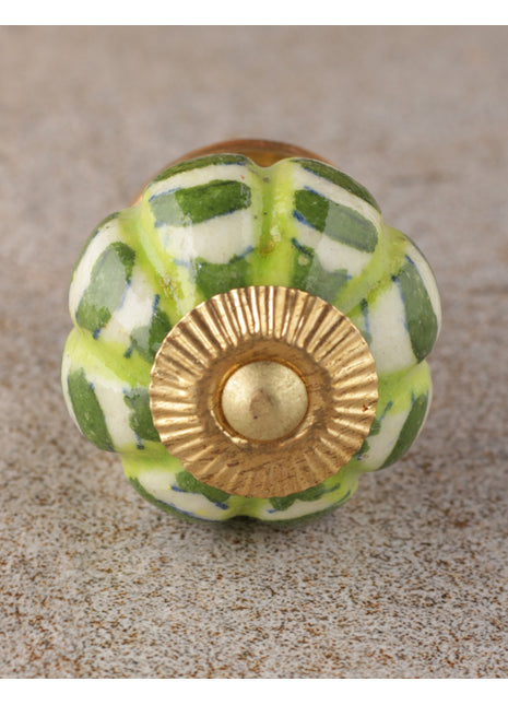 Dark Green Spiral Ceramic Kitchen Cabinet Melon Shaped Knob