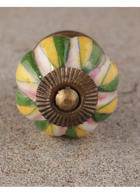Pink Base Melon Shaped With Green And Yellow Leaf Ceramic Bathroom Knob