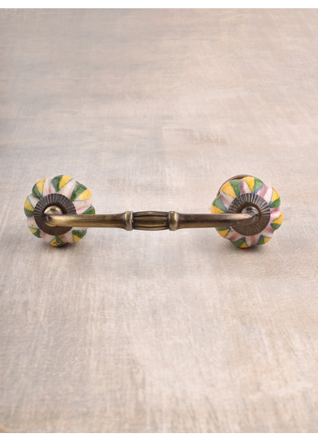 Pink Base Melon Shaped With Green And Yellow Leaf Ceramic Door Pull
