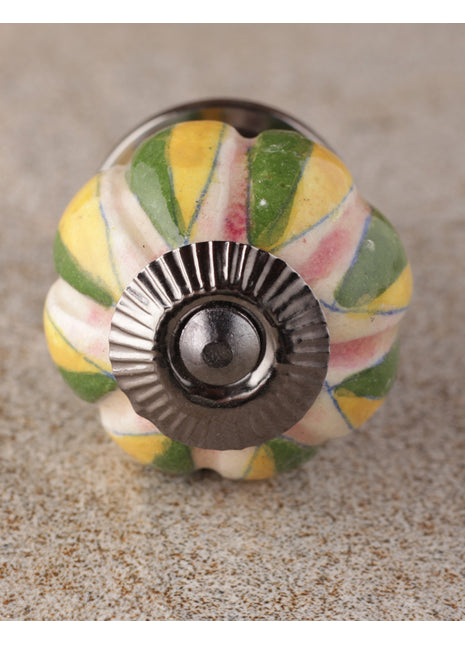 Pink Base Melon Shaped With Green And Yellow Leaf Ceramic Bathroom Knob