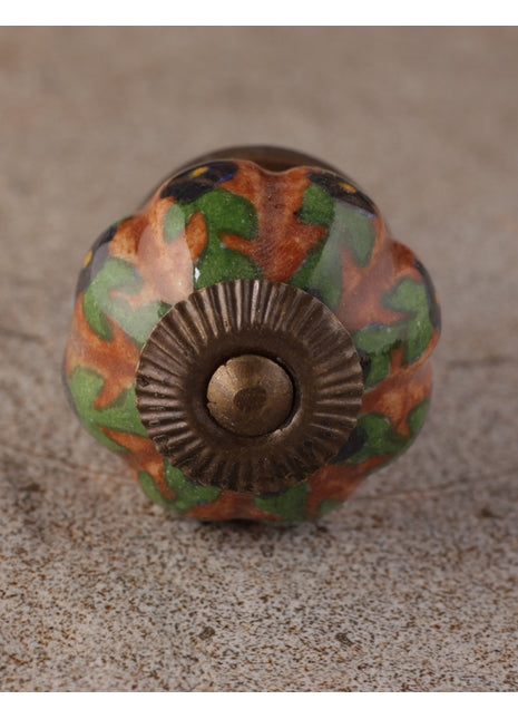 Brown Ceramic Dresser Cabinet Knob With Designer Print