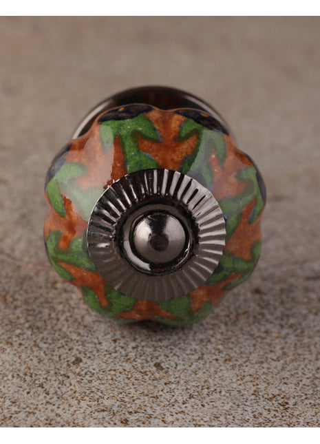 Brown Ceramic Dresser Cabinet Knob With Designer Print