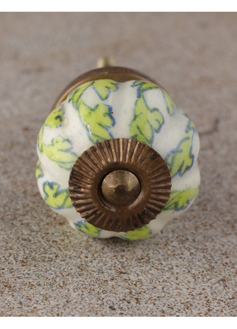 Green Leaves On White Melon Shaped Cupboard Cabinet Knob