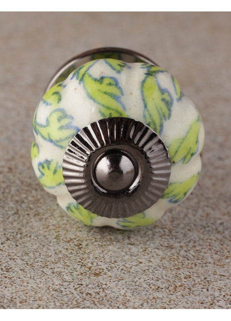 Green Leaves On White Melon Shaped Cupboard Cabinet Knob